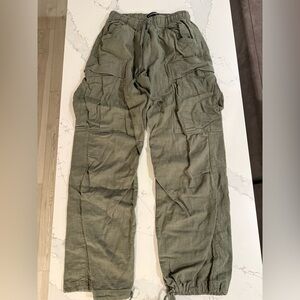 Cherry linen olive green cargo pants
